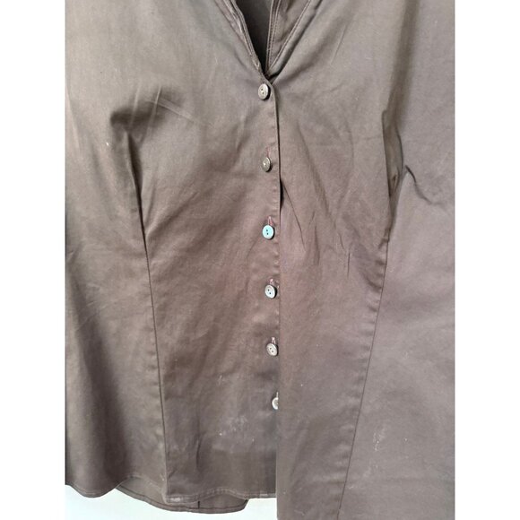 Talbots petites stretch women’s size 14 brown button down shirt - Picture 4 of 7